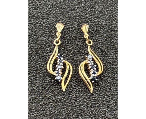 A pair of sapphire drop earrings 9ct 1.3 gms