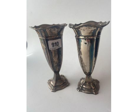 Good pair of spill vases shaped oval with pedestal  bases . 7 in high. Birmingham 1927/7