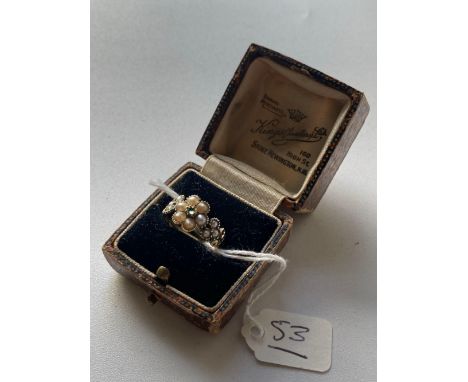 A VICTORIAN HIGH CARAT EMERALD AND PEARL CLUSTER RING SIZE O 2.6 GMS BOXED
