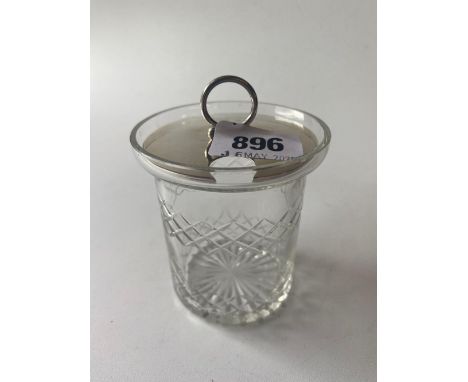 Preserve jar, silver cover, cut glass base. 3 in diam