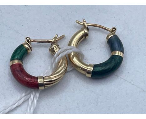 A pair of gold and jade earrings 14ct gold