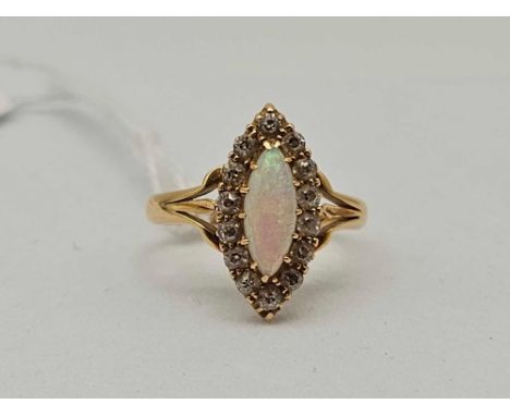 A OPAL AND DIAMOND RING 18CT GOLD SIZE N