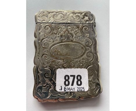 A attractive Victorian card case with crested  and landscape panels 4 inches high Birmingham 1855 by E S