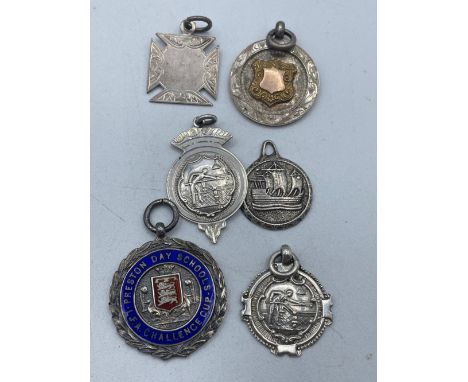 Six silver watch fob