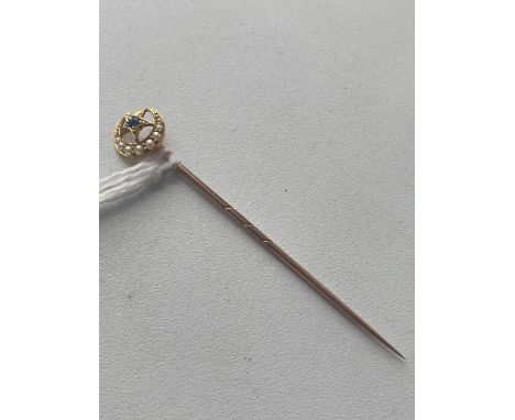 A sapphire and pearl stick in in gold 15ct Screw Top