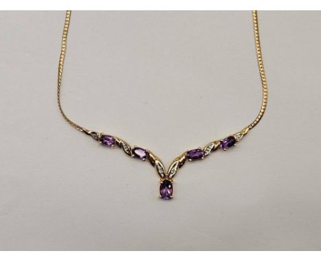 A amethyst and diamond necklace 16 inch 9ct 4.1 gms