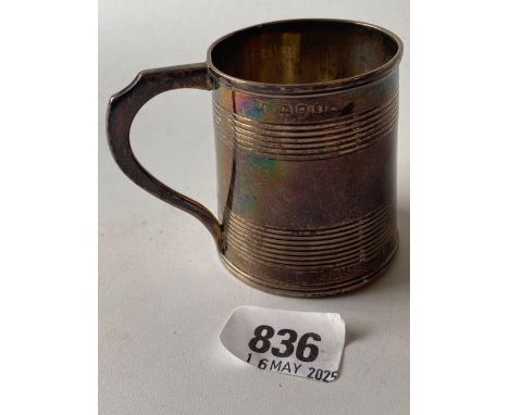 A George III christening mug with two reeded bands 2 ½ inches high London 1816 by W P 87 gms