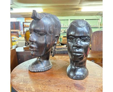 Two more African carved heads  14 in high