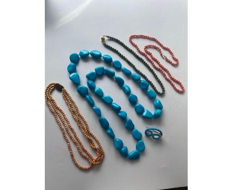 A coral turquoise jade necklaces etc.