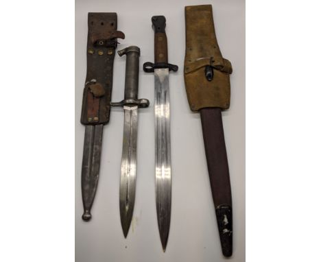 A Swedish Mauser bayonet and scabbard together with a British Lee Metford bayonet