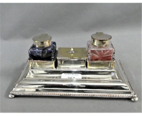 Silver plated desk inkwell 