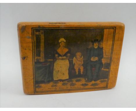 19th century snuff box, the hinged lid inscribed 'surely love is between us', 7cm 