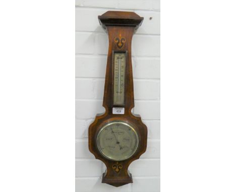 Mahogany and inlaid wall barometer, 59cm long