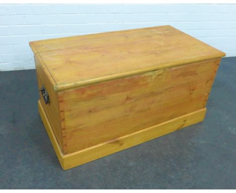 Pine blanket box /  storage trunk, with metal handles to side  48 x 95cm 