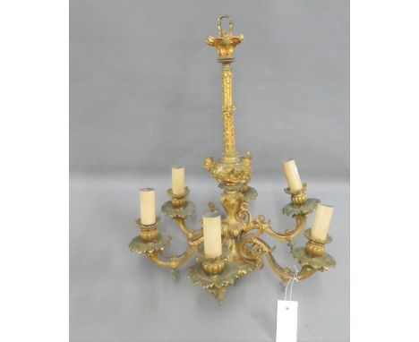 &nbsp;19th century gilt brass six branch chandelier light fitting, 50cm long (a/f)