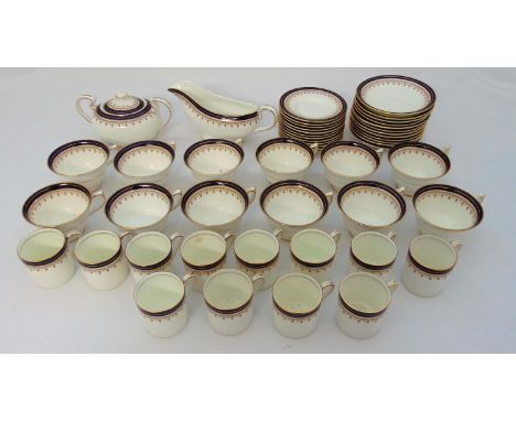 Aynsley Leighton cobalt blue and gold pattern to include tea cups and saucers, coffee cans and saucers, covered sugar bowl an