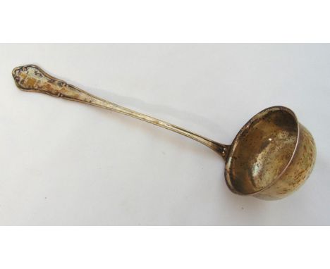 A continental white metal soup ladle with scroll terminal and a circular bowl, approx weight of white metal 207g