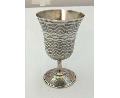 A Turkish silver Kiddush cup, engraved engine turned bands, early Tughra mark of the Sultan and Sah Standard Mark, 12cm (h) a