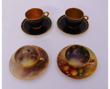 Four Royal Worcester cabinet cups of varying design, marks to the bases