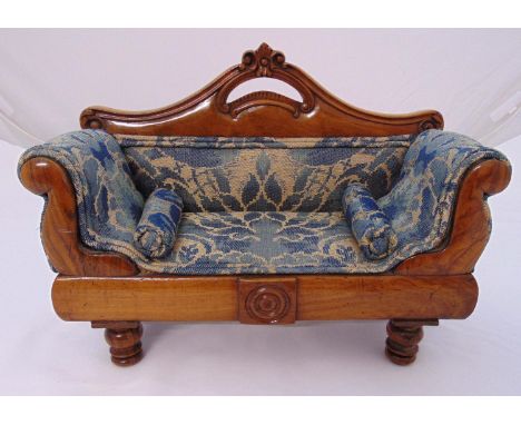 A Victorian miniature apprentice piece upholstered sofa all on four turned supports, 27 x 37 x 15cm