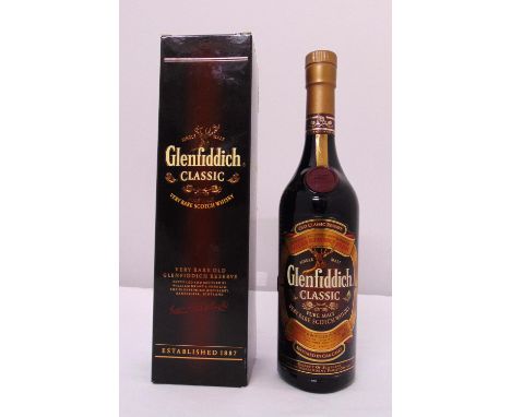 Glenfiddich Classic Single Malt Pure Malt Very Rare Scotch Whisky limited edition bottle no. E 35439, matured in oak cask, 70