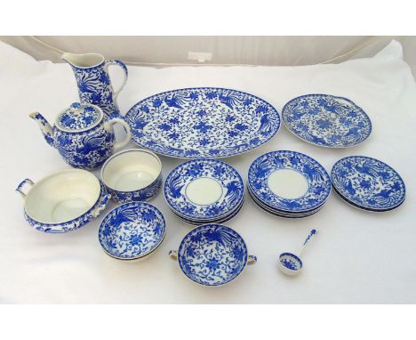 Noritake Howo pattern blue and white porcelain to include a teapot, a vegetable dish and an oval patter (20)