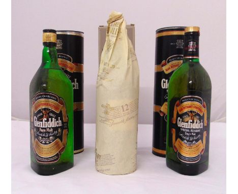 Three bottles of single malt Scotch whisky to include Glenlivet 12 year old 1 litre and two Glenfiddich Special Reserve 1.125