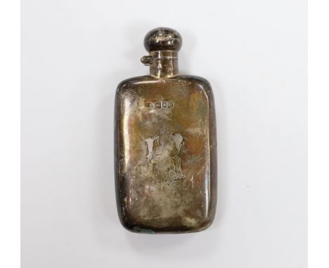 A late Victorian silver hip flask, Charles Boyton, London, 1900, 13.1cm, 3oz.