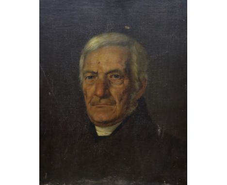 19th century English School, oil on canvas, Head and shoulders portrait of an elderly gentleman, possibly a clergyman, 47 x 3
