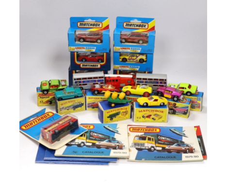 Eighteen boxed Matchbox Series and Matchbox Superfast 1-75 diecast vehicles, Including: 33; Ford Zephyr 6, 33; Lamborghini Mi