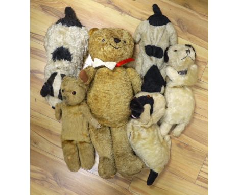 Five nightdress cases including Merrythought and a large cotton plush bear (6)