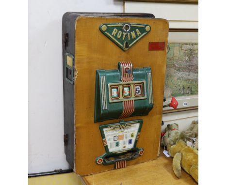 A Rotina mechanical slot machine, circa 1958 'Penny Slot Machine', 36cm x 72cm