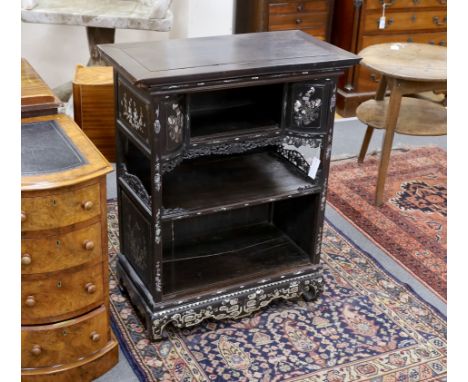 A Japanese mother of pearl inlaid ebonised side cabinet, width 76cm, depth 41cm, height 94cm