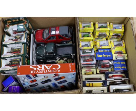 Two boxes of diecast vehicles including 48 boxed 00 gauge 1:76 scale vehicles by Classix, Corgi Trackside and Base Toys inclu