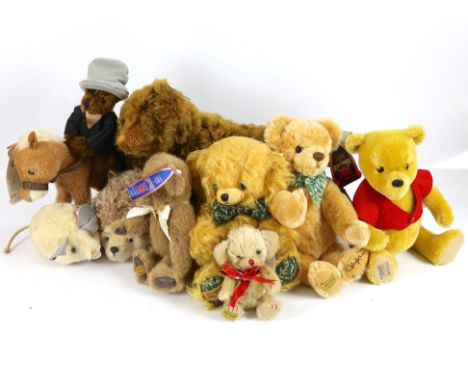 Nine Merrythought toys including two Cheekys, Winnie The Pooh, etc. (9)