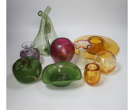 A group of art glass vases including Mdina, Brierley, etc., tallest 20cm high
