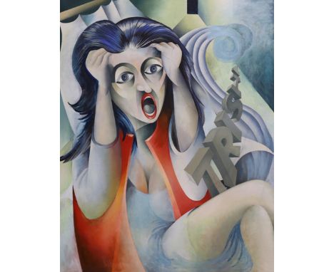 B.A. Dunn, cubist oil on canvas, Portrait, 'Trisha', inscribed verso, 128 x 101cm, unframed