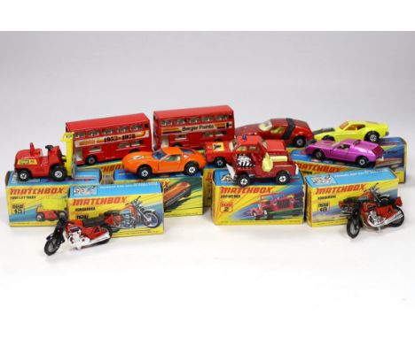 Eleven boxed Matchbox Superfast 1-75 New series diecast vehicles, Including: 2; Jeep Hot Rod, 3; Monteverdi Hai, 5; Lotus Eur