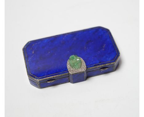 A 1920's French silver, enamel, jade and rose cut diamond chip set minaudiere, import marks for Tiffany &amp; Co, London, 192