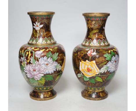 A pair of Chinese cloisonné enamel vases, 26cm