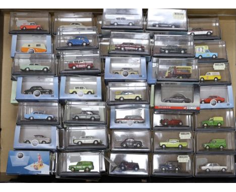 A collection of boxed 00 gauge 1:76 scale vehicles by Oxford Diecast and Corgi, including mainly 1950s/60s/70s cars and light