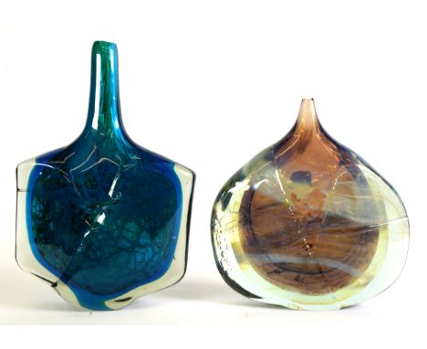 MDINA STYLE: Michael Harris style Fish Head or Axe Head vase, unsigned, and another in the manner of Eric Dobson, also of Mdi