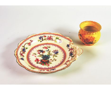 TWO PIECES OF ROYAL WORCESTER CHINA, comprising: LATE VICTORIAN BLUSH VASE, of orbicular, footed form with pinched rim, paint