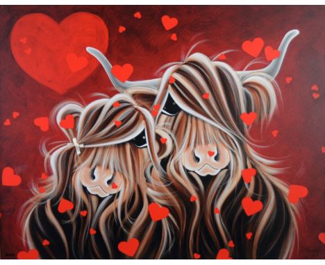 JENNIFER HOGWOOD (MODERN) ARTIST SIGNED LIMITED EDITION EMBELISHED COLOUR PRINT ‘Falling for Moo’ (64/125) with certificate 2