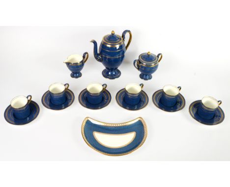 FIFTEEN PIECE WEDGWOOD CHINA COFFEE SET FOR SIX PERSONS, comprising: PEDESTAL COFFEE POT, MILK JUG and TWO HANDLED SUGAR BOWL