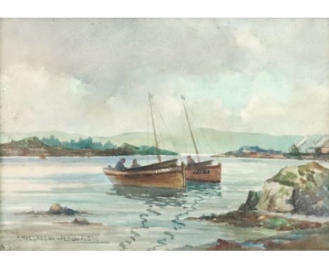 Peter MacGregor Wilson (British, 1856-1928), Fishermen in boats by the shore, signed 'R MacGregor Wilson RSW' (lower left) an
