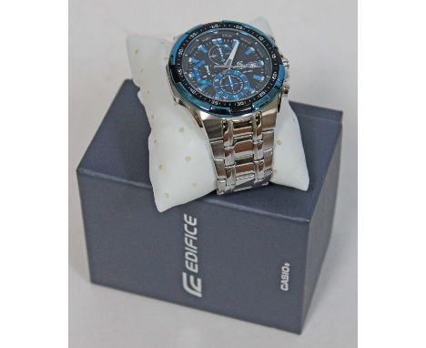 A Casio Edifice stainless steel wristwatch with box, instructions and spare links. Condition - appears unused.