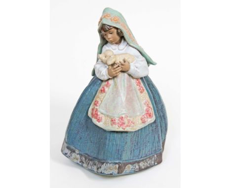 A Lladro figure of a girl with piglet, height 30cm. Condition - very good, no damage/repair.