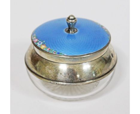 An Art Deco hallmarked silver and enamel powder bowl, diam. 10cm.