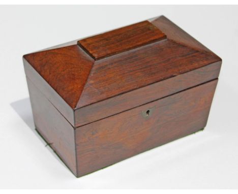 A Georgian walnut tea caddy of sarcophagus form, length 21cm.